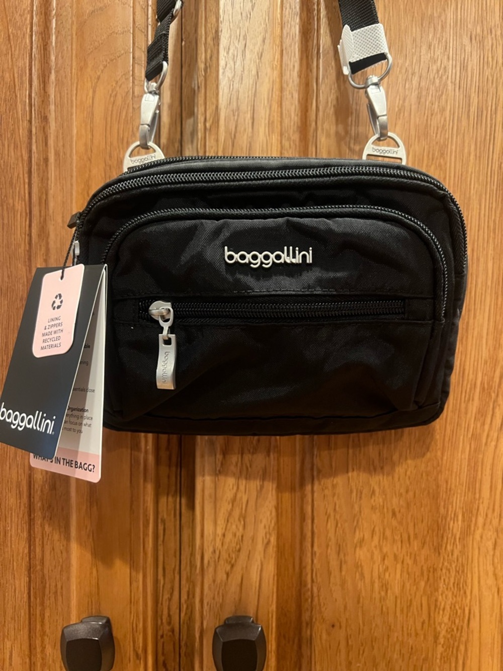 Baggallini Black Nylon Crossbody Belt Bag with Silver Hardware